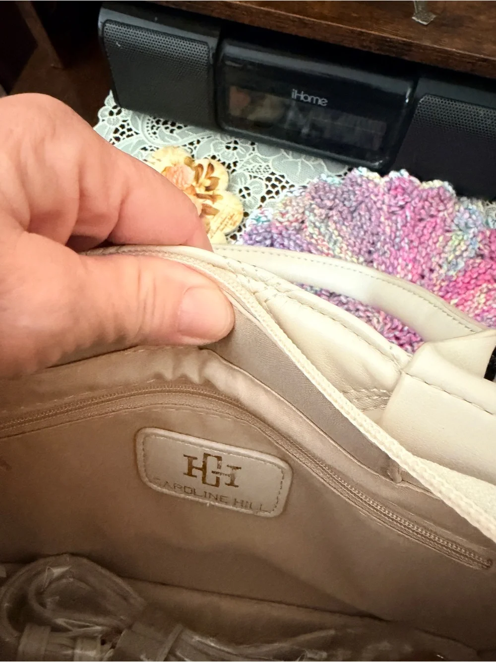 Quilted Light Beige Satchel with Detachable Strap